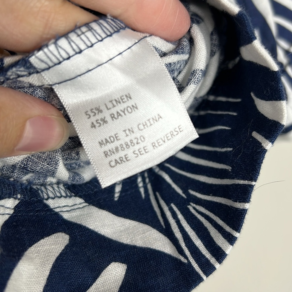 PANAMA JACK Palm Print Button Down Cropped Linen Blend Top size XS - Picture 7 of 11